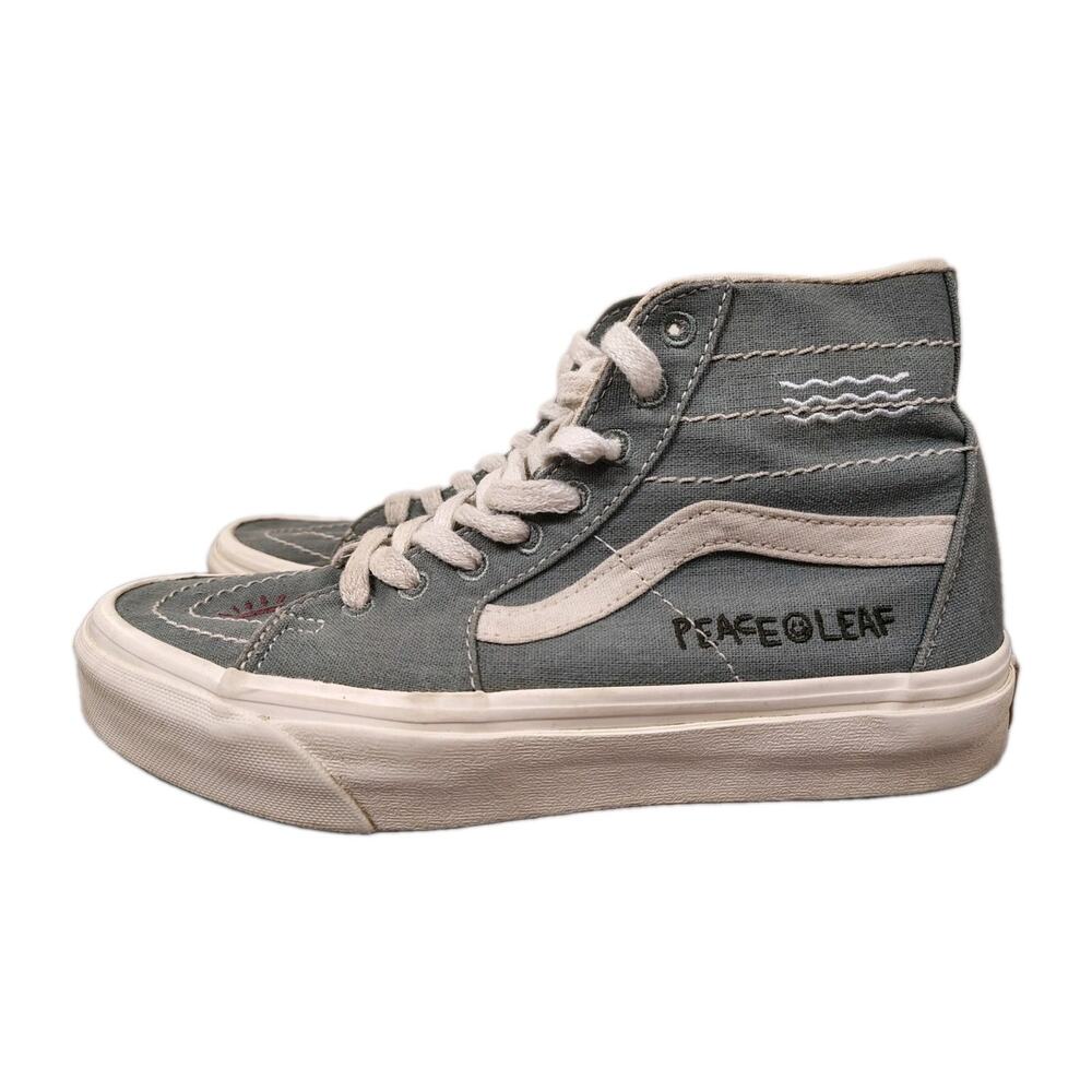 Vans Sk8 Hi Eco Theory High Top Shoes Women's 6.5 Grey Peace Canvas Sneakers GUC